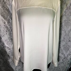 Ann Taylor Faux Leather Detailed Ivory Women's  Top